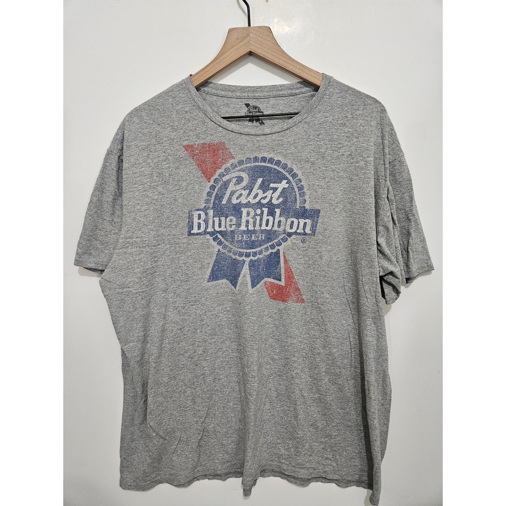 Pabst Blue Ribbon PBR Beer Graphic T-Shirt Mens XXL Gray Short‎ Sleeve Tee